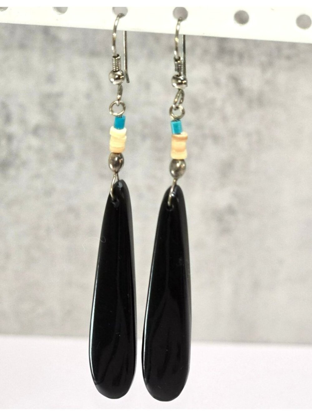 Black Beaded Dangle Earrings Vintage-Inspired Teardrop & Colorful Accents CM2391